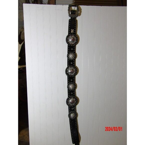 Western Beautiful Black and‎ Silver Leather Concho Belt Cancer Free Ribbon main image 6